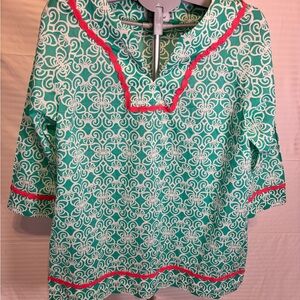 Vineyard Vines Teal and White Tunic with Pink Details